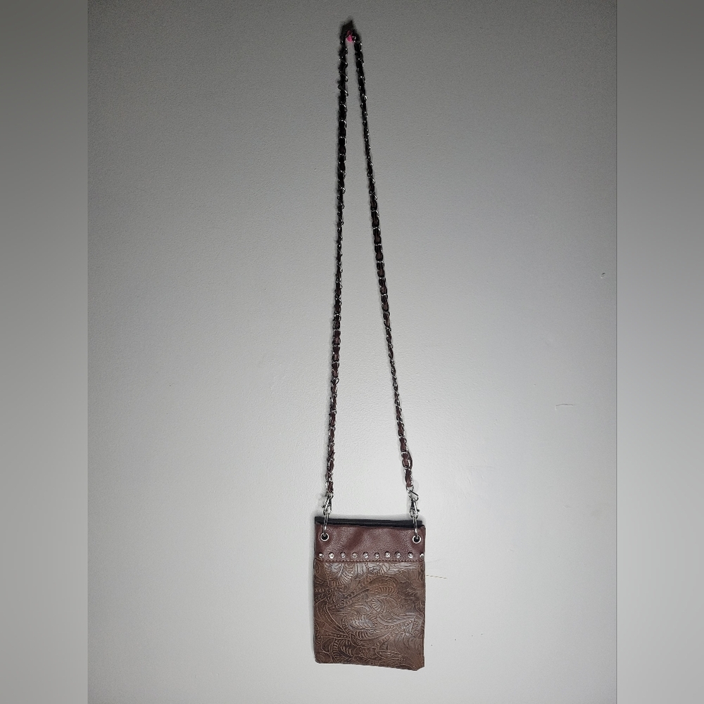 Western Brown Faux Leather Crossbody Bag with Chain Strap And Diamonds